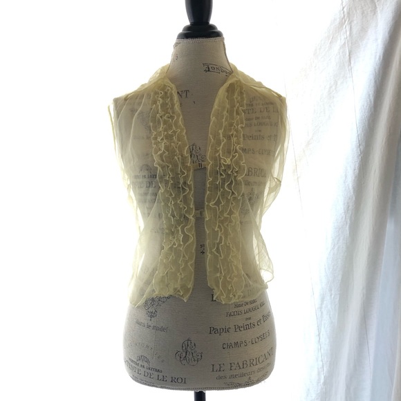 Vintage Sheer Yellow Ruffle Sleeveless Blouse - Picture 2 of 14